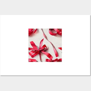 Watercolor red bow red ribbon Posters and Art